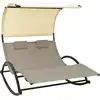 Image de vidaXL Chaise longue double avec auvent Textilène Taupe et crème