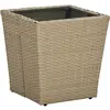 Image de vidaXL Table à thé Beige 41,5x41,5x44cm Résine tressée et verre trempé