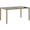 Image de vidaXL Table de jardin 150x90x75 cm Verre trempé/résine tressée Beige