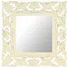 Image de vidaXL Miroir Sculpté à la Main Miroir Mural Miroir de Maquillage Décoratif Couloir Décoration Salon Maison Blanc 50x50 cm Bois de Manguier Massif