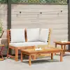Image de vidaXL Salon de jardin 3 pcs avec coussin crème Bois d'acacia solide