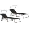Image de vidaXL Chaises longues pliables et toit lot de 2 Aluminium textilène