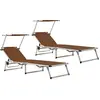 Image de vidaXL Chaises longues pliables et toit lot de 2 Aluminium textilène