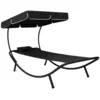 Image de vidaXL Lit de repos d'extérieur avec auvent et oreiller Noir