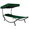 Image de Chaise longue de jardin avec auvent et oreiller vert