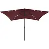 Image de vidaXL Parasol de jardin avec LED et mât en acier rouge bordeaux 2x3 m