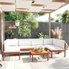 Image de vidaXL Salon de jardin 7 pièces avec coussins, bois d'acacia crème et corde
