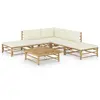 Image de vidaXL Salon de jardin 6 pcs avec coussins blanc crème bambou