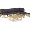 Image de vidaXL Salon de jardin 5 pcs avec coussins gris foncé bambou
