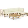 Image de vidaXL Salon de jardin 5 pcs avec coussins blanc crème bambou