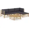 Image de vidaXL Salon de jardin 5 pcs avec coussins gris foncé bambou