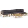 Image de vidaXL Salon de jardin 6 pcs avec coussins gris foncé bambou