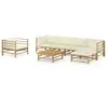 Image de vidaXL Salon de jardin 7 pcs avec coussins blanc crème bambou