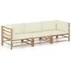 Image de vidaXL Salon de jardin 3 pcs avec coussins blanc crème bambou