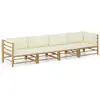 Image de vidaXL Salon de jardin 4 pcs avec coussins blanc crème bambou