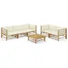 Image de vidaXL Salon de jardin 6 pcs avec coussins blanc crème bambou