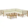 Image de vidaXL Salon de jardin 6 pcs avec coussins blanc crème bambou