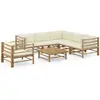Image de vidaXL Salon de jardin 7 pcs avec coussins blanc crème bambou