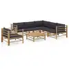 Image de vidaXL Salon de jardin 7 pcs avec coussins gris foncé bambou