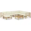 Image de vidaXL Salon de jardin 8 pcs avec coussins blanc crème bambou