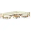 Image de vidaXL Salon de jardin 11 pcs avec coussins blanc crème bambou