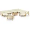Image de vidaXL Salon de jardin 12 pcs avec coussins blanc crème bambou