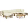 Image de vidaXL Salon de jardin 7 pcs avec coussins blanc crème bambou