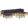 Image de vidaXL Salon de jardin 7 pcs avec coussins gris foncé bambou