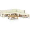 Image de vidaXL Salon de jardin 6 pcs avec coussins blanc crème bambou