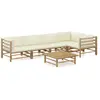 Image de vidaXL Salon de jardin 6 pcs avec coussins blanc crème bambou