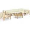 Image de vidaXL Salon de jardin 7 pcs avec coussins blanc crème bambou