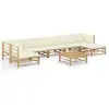Image de vidaXL Salon de jardin 8 pcs avec coussins blanc crème bambou