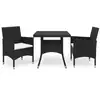 Image de vidaXL Ensemble à manger de jardin 3 pcs Noir Résine tressée et verre