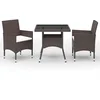 Image de vidaXL Mobilier à Dîner de Jardin 3 pcs Ensemble de Salle à Manger d'Extérieur Mobilier de Patio Terrasse Marron Résine Tressée et Verre