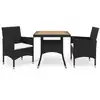 Image de vidaXL Ensemble à manger de jardin 3 pcs Noir Résine tressée et acacia