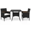 Image de vidaXL Ensemble à manger de jardin 3 pcs Noir Résine tressée et acacia
