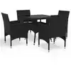 Image de vidaXL Ensemble à manger de jardin 5 pcs Noir Résine tressée et verre