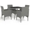 Image de vidaXL Ensemble à manger de jardin 5 pcs Gris Résine tressée et verre