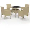 Image de vidaXL Ensemble à manger de jardin 5 pcs Résine tressée et verre Beige
