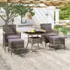 Image de vidaXL Ensemble à Manger jardin 5 pcs résine tressée verre trempé Gris