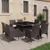 Image de vidaXL Ensemble à manger de jardin 9pcs Résine tressée et verre Marron