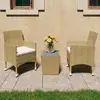 Image de vidaXL Ensemble de bistro 3 pcs Résine tressée et verre trempé Beige