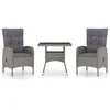 Image de vidaXL Ensemble à Dîner de Jardin 3 pcs Mobilier de Salle à Manger d'Extérieur Meubles de Patio Terrasse Porche Résine Tressée et Verre Gris