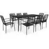 Image de vidaXL Ensemble à manger de jardin 9 pcs Corde en coton et acier Noir