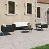 Image de vidaXL Salon de jardin 4 pcs avec coussins Résine tressée Noir