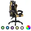 Image de vidaXL Fauteuil de jeux vidéo avec LED RVB Doré et noir Similicuir