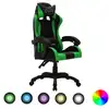 Image de vidaXL Fauteuil de jeux vidéo avec LED RVB Vert et noir Similicuir