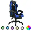 Image de vidaXL Fauteuil de jeux vidéo avec LED RVB Bleu et noir Similicuir