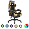 Image de vidaXL Fauteuil de jeux vidéo avec LED RVB Doré et noir Similicuir