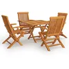 Image de vidaXL Salon de Jardin 5 pcs Ensemble de Salle à Manger Mobilier de Repas Table et Chaises à Dîner Extérieur Patio Bois de Teck Massif